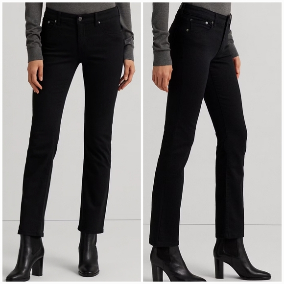 Ralph Lauren, LRL Black Modern Straight Mid Rise Jeans Pants, Women's Size 8 - Picture 3 of 11